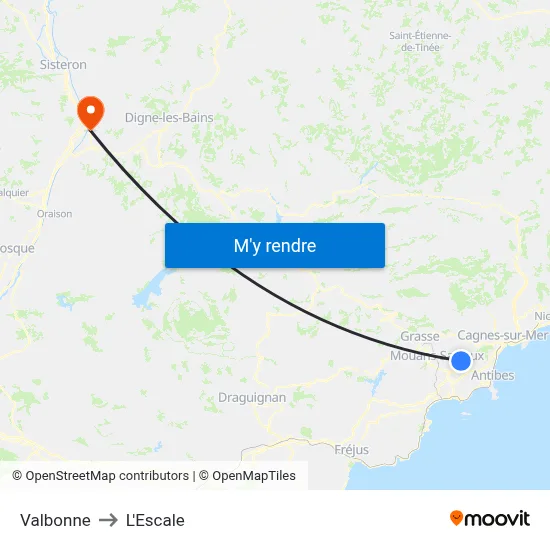 Valbonne to L'Escale map