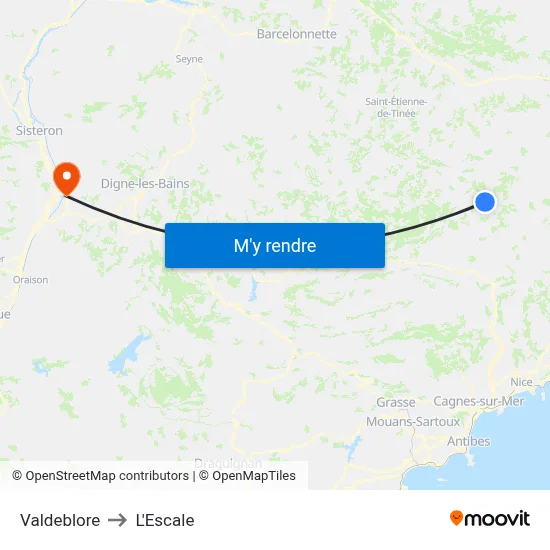 Valdeblore to L'Escale map