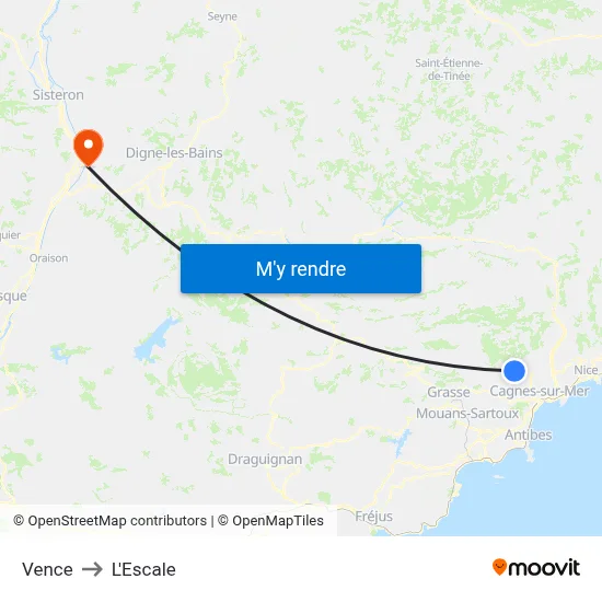 Vence to L'Escale map