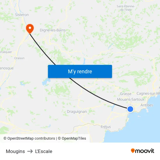 Mougins to L'Escale map