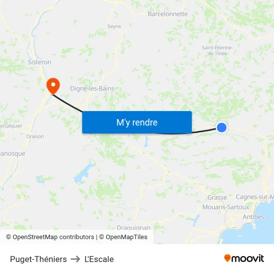 Puget-Théniers to L'Escale map