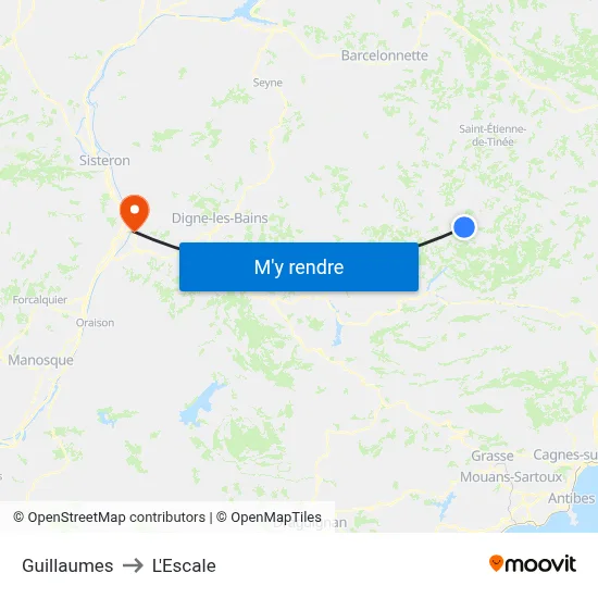 Guillaumes to L'Escale map