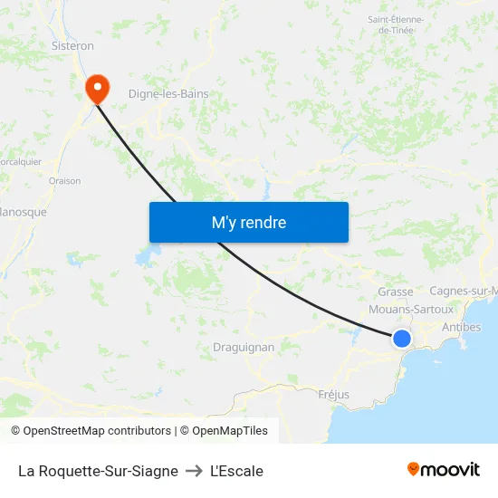 La Roquette-Sur-Siagne to L'Escale map