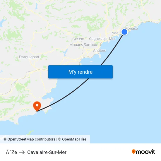 ÃˆZe to Cavalaire-Sur-Mer map