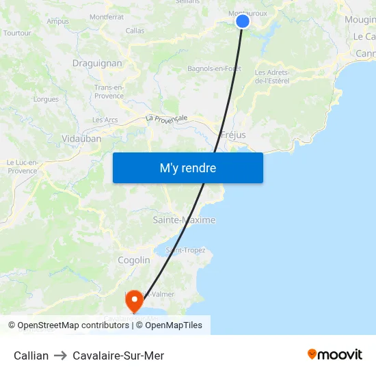 Callian to Cavalaire-Sur-Mer map