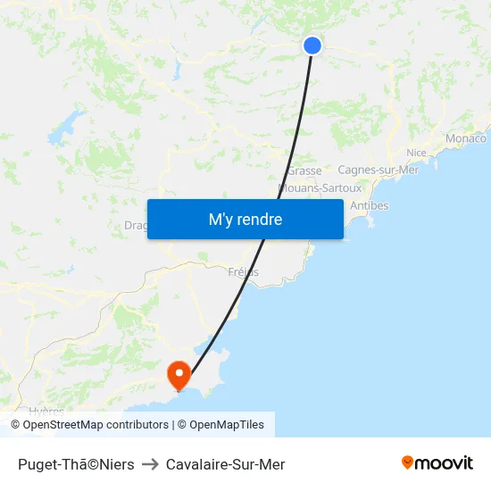 Puget-Thã©Niers to Cavalaire-Sur-Mer map