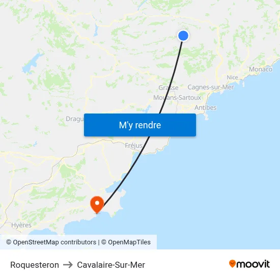 Roquesteron to Cavalaire-Sur-Mer map