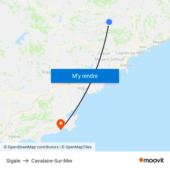 Sigale to Cavalaire-Sur-Mer map