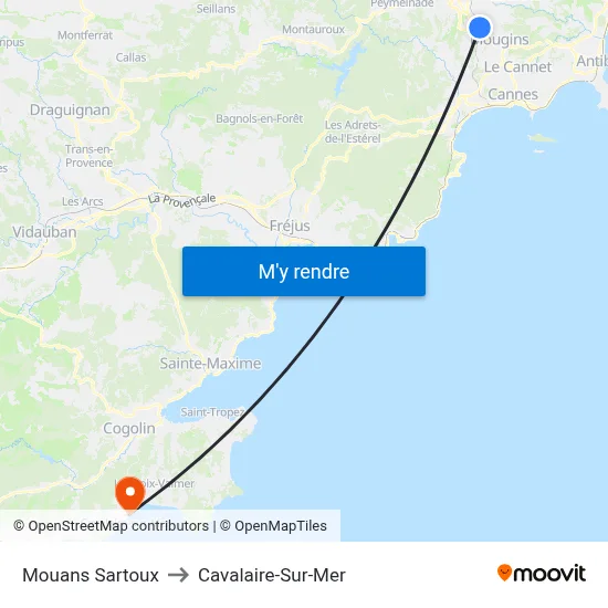 Mouans Sartoux to Cavalaire-Sur-Mer map