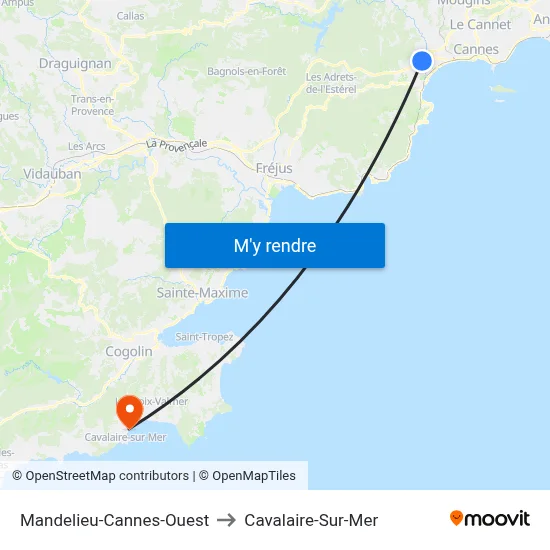 Mandelieu-Cannes-Ouest to Cavalaire-Sur-Mer map