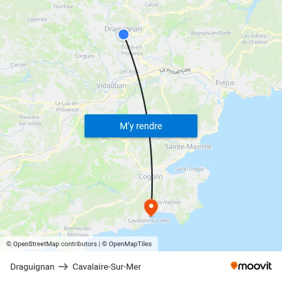 Draguignan to Cavalaire-Sur-Mer map