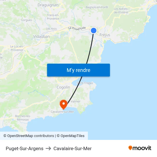 Puget-Sur-Argens to Cavalaire-Sur-Mer map