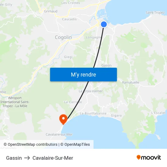 Gassin to Cavalaire-Sur-Mer map