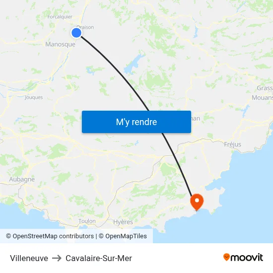 Villeneuve to Cavalaire-Sur-Mer map