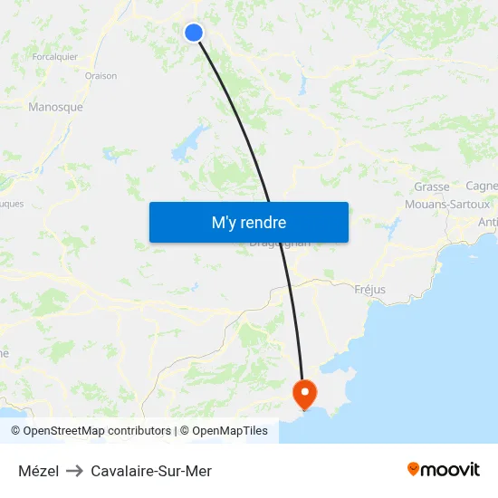 Mézel to Cavalaire-Sur-Mer map