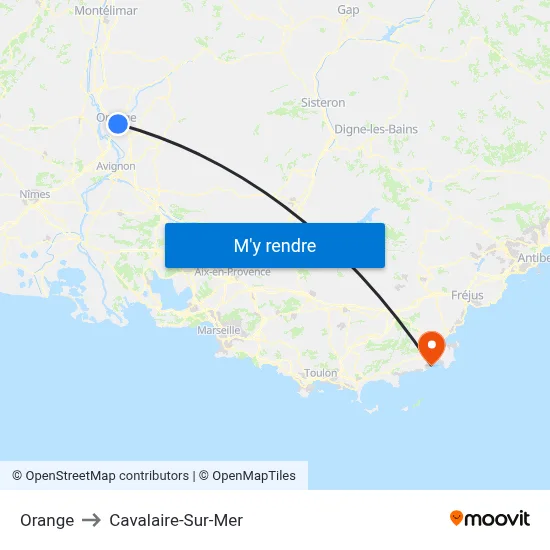 Orange to Cavalaire-Sur-Mer map