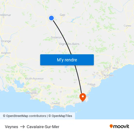 Veynes to Cavalaire-Sur-Mer map