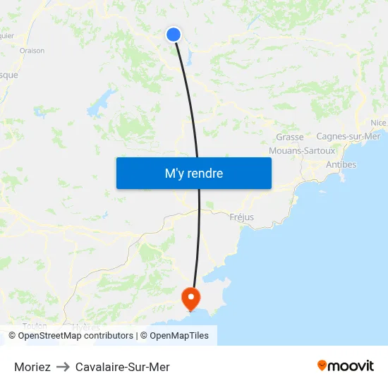 Moriez to Cavalaire-Sur-Mer map