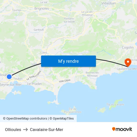 Ollioules to Cavalaire-Sur-Mer map
