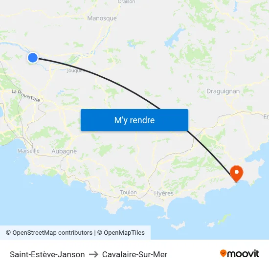 Saint-Estève-Janson to Cavalaire-Sur-Mer map