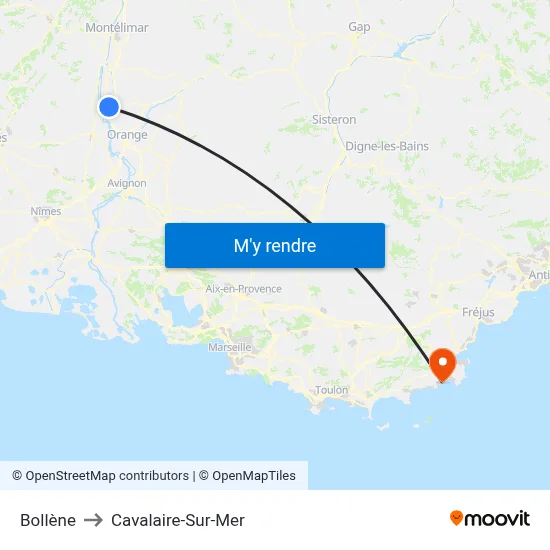 Bollène to Cavalaire-Sur-Mer map