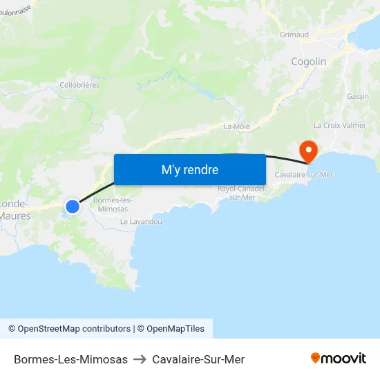 Bormes-Les-Mimosas to Cavalaire-Sur-Mer map