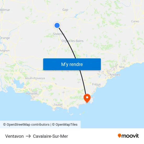 Ventavon to Cavalaire-Sur-Mer map