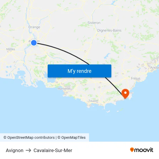 Avignon to Cavalaire-Sur-Mer map