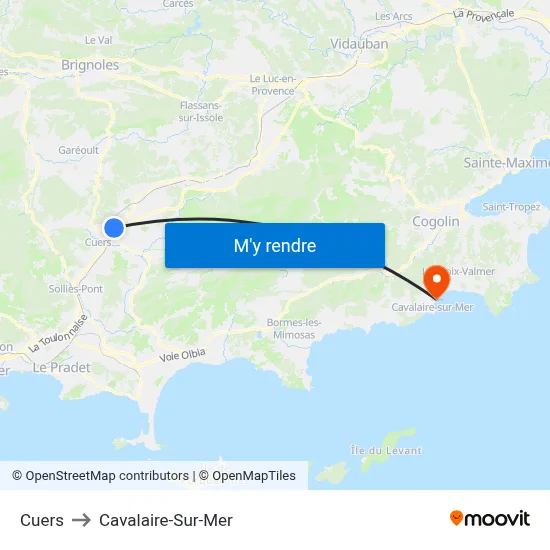 Cuers to Cavalaire-Sur-Mer map