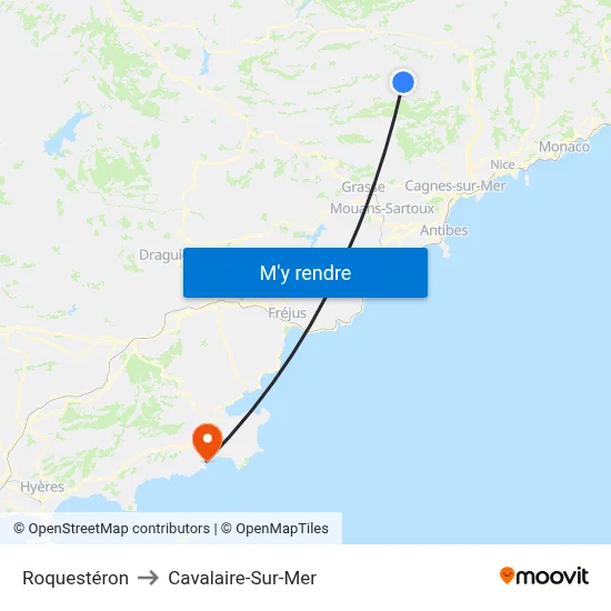 Roquestéron to Cavalaire-Sur-Mer map
