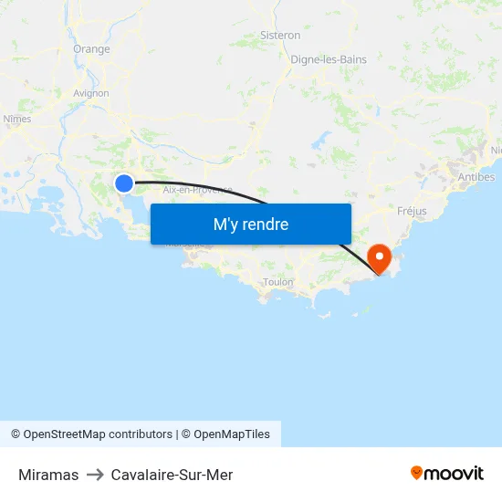 Miramas to Cavalaire-Sur-Mer map