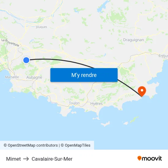 Mimet to Cavalaire-Sur-Mer map