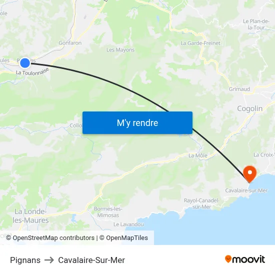 Pignans to Cavalaire-Sur-Mer map