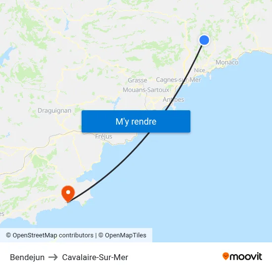 Bendejun to Cavalaire-Sur-Mer map