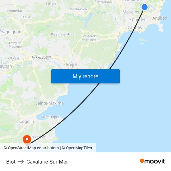 Biot to Cavalaire-Sur-Mer map