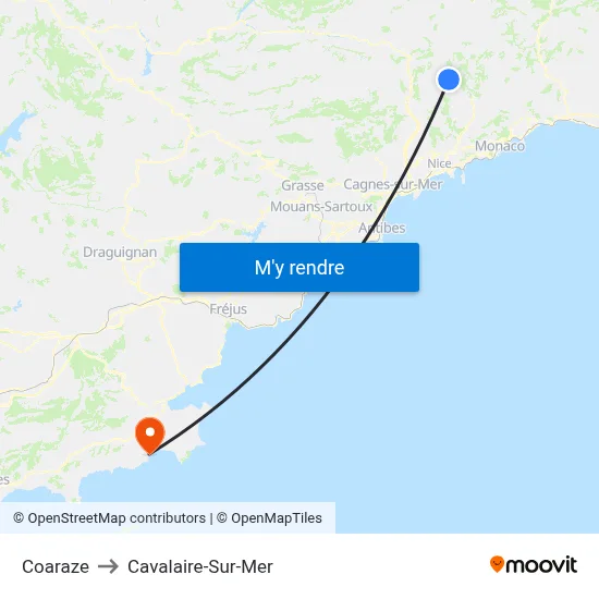 Coaraze to Cavalaire-Sur-Mer map