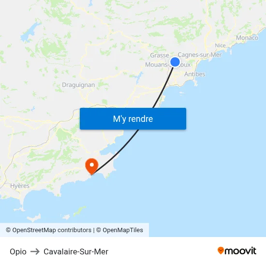 Opio to Cavalaire-Sur-Mer map