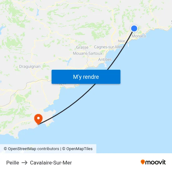 Peille to Cavalaire-Sur-Mer map