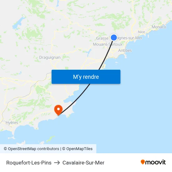 Roquefort-Les-Pins to Cavalaire-Sur-Mer map