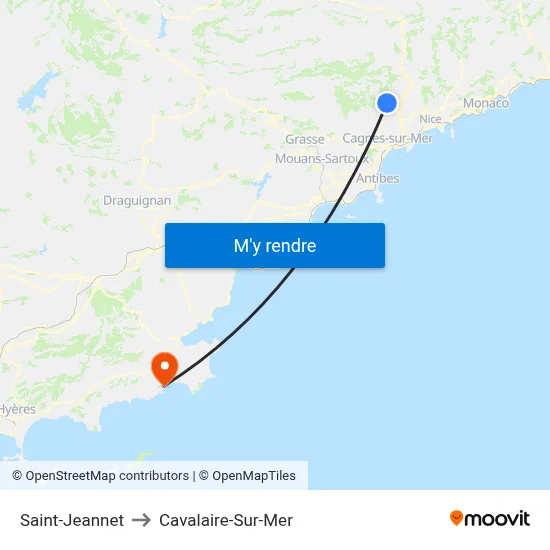 Saint-Jeannet to Cavalaire-Sur-Mer map