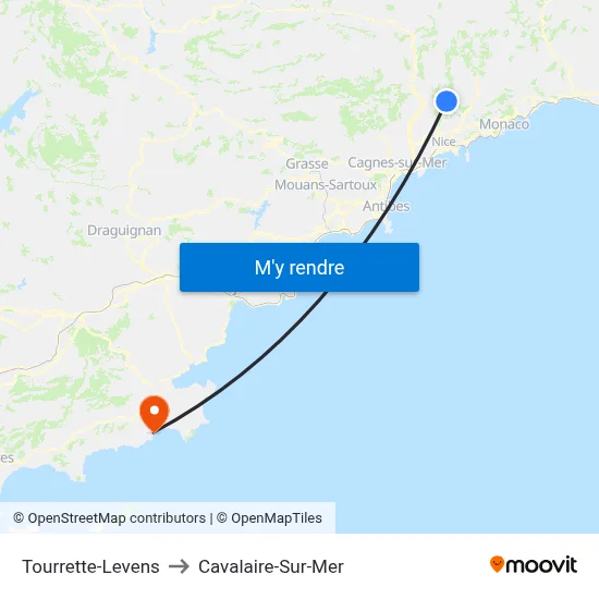 Tourrette-Levens to Cavalaire-Sur-Mer map