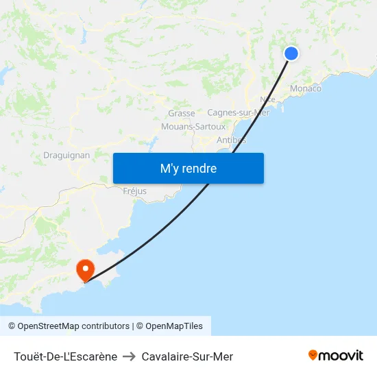 Touët-De-L'Escarène to Cavalaire-Sur-Mer map
