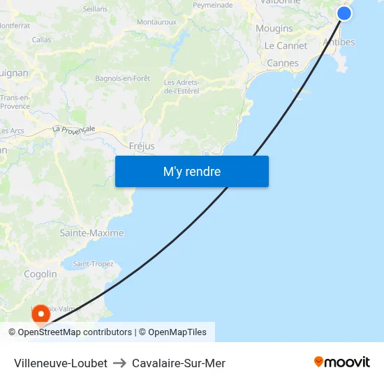 Villeneuve-Loubet to Cavalaire-Sur-Mer map