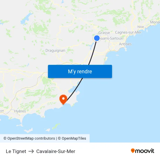 Le Tignet to Cavalaire-Sur-Mer map