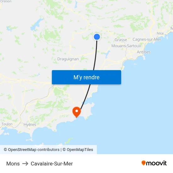 Mons to Cavalaire-Sur-Mer map