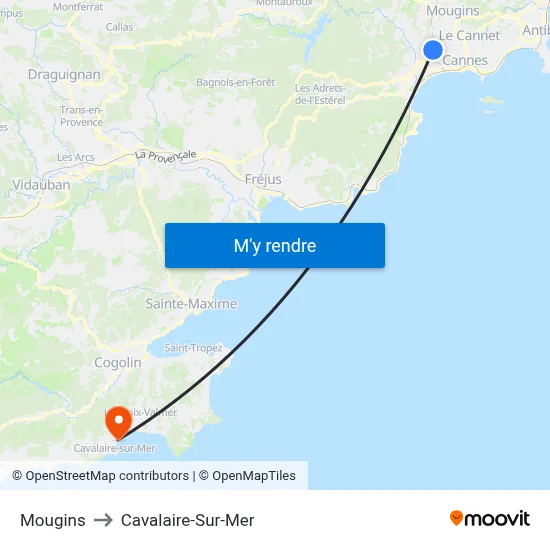 Mougins to Cavalaire-Sur-Mer map