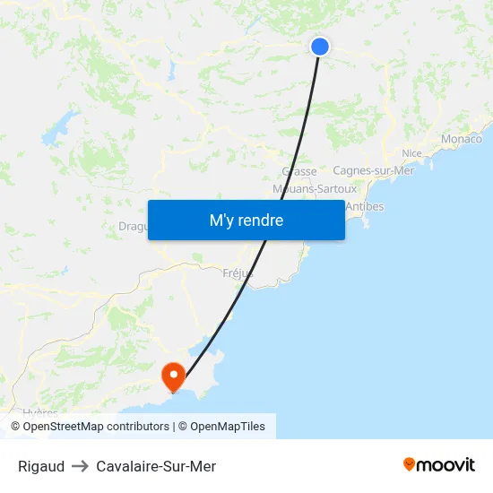 Rigaud to Cavalaire-Sur-Mer map