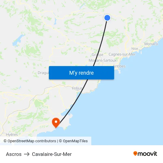 Ascros to Cavalaire-Sur-Mer map