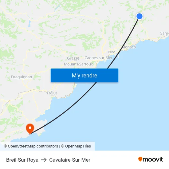 Breil-Sur-Roya to Cavalaire-Sur-Mer map