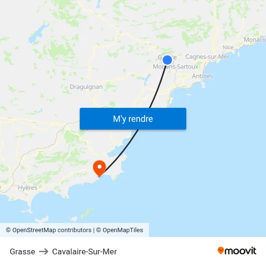 Grasse to Cavalaire-Sur-Mer map